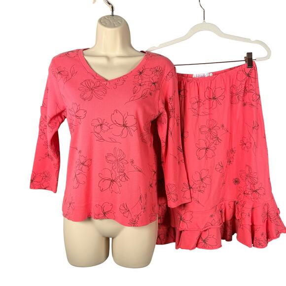 Fresh Produce 2pc Set Small Pink Floral Print V-neck Top Tiered Ruffle Skirt - Picture 1 of 16